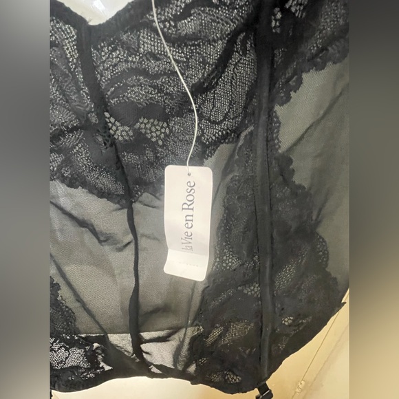 Sz S/M la vie en rose babydoll chocker  lingerie lace open back mesh dress NWT - Picture 9 of 9